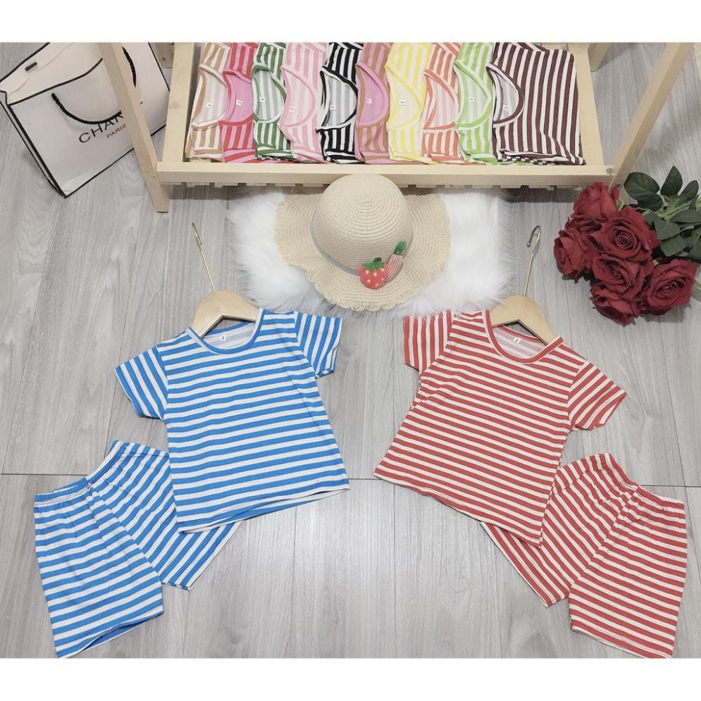 Bộ đồ cotton mùa hè kẻ cho bé trai, bé gái từ 7- 18 kg