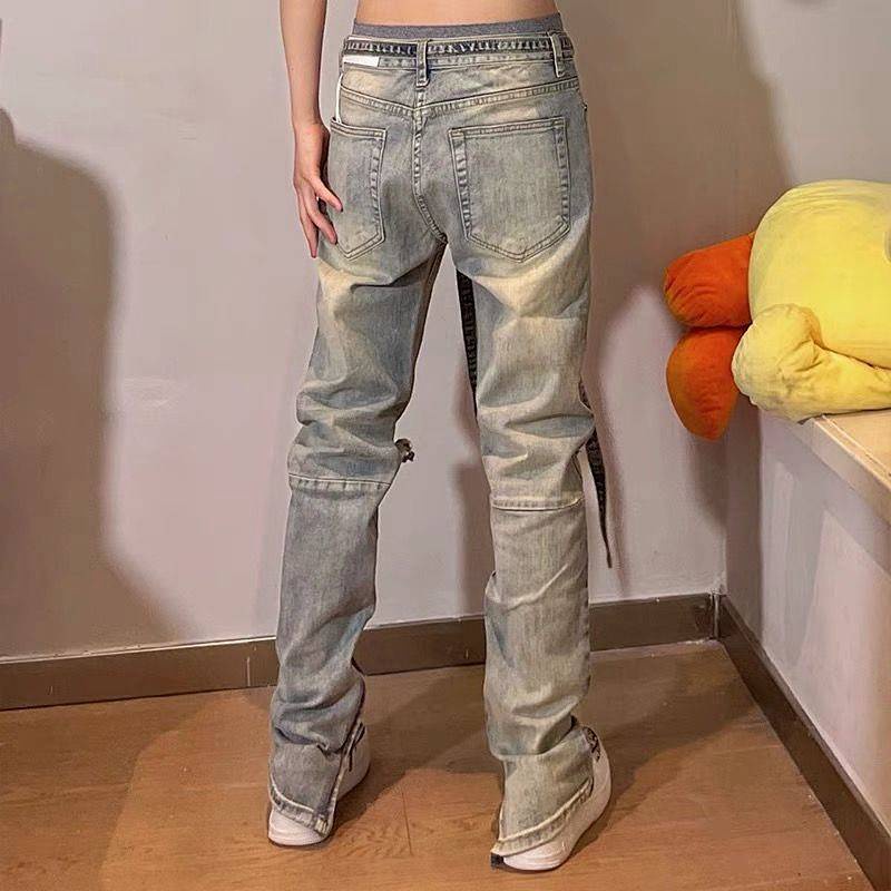 Quần jeans nam dáng dài phối dây phong cách đường phố Mỹ cá tính