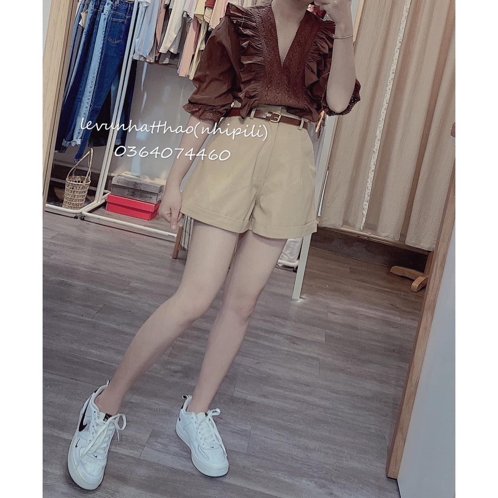 Sét Áo Đũi Bèo Mix Quần Short Kaki Kèm Thắt Lưng