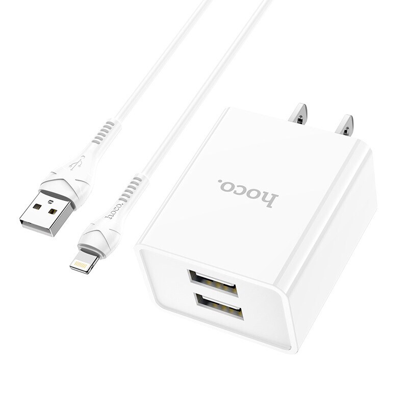 Bộ củ sạc hoco C89 2 cổng usb kèm dây sạc có các loại chân micro lightning và type-c