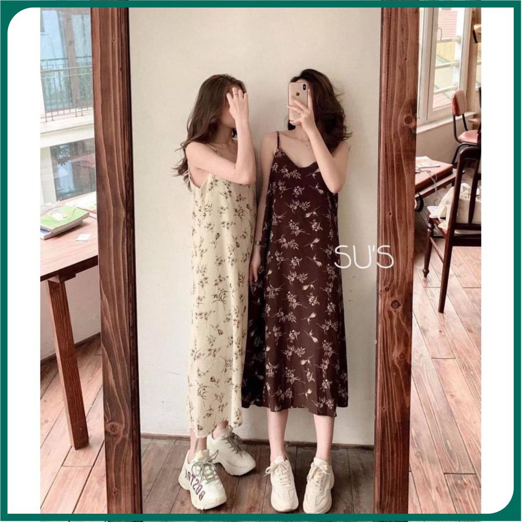 Đầm Maxi, Đầm Hoa Nhí Hai Dây Dáng Suông Hoa Nhí Chất Vải Cotton
