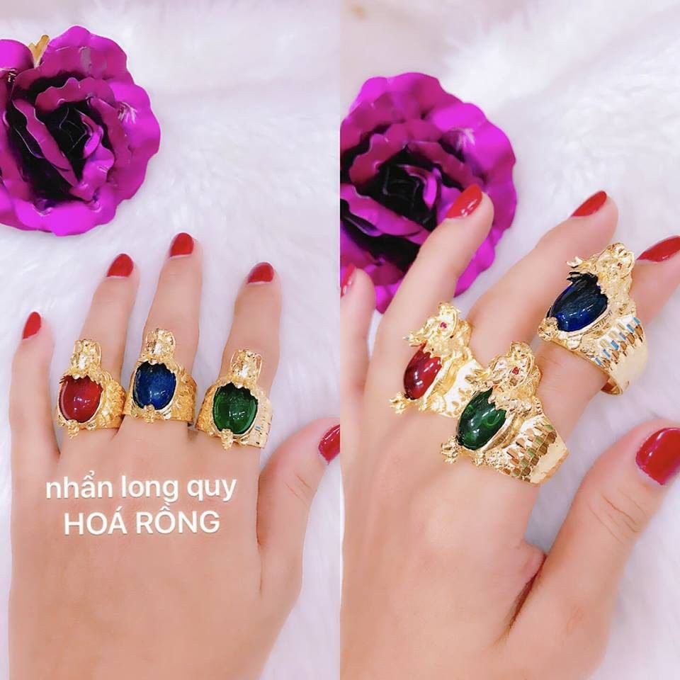 Nhẫn nam mạ 18k hình long quy hóa rồng ngậm đá siêu nổi bật