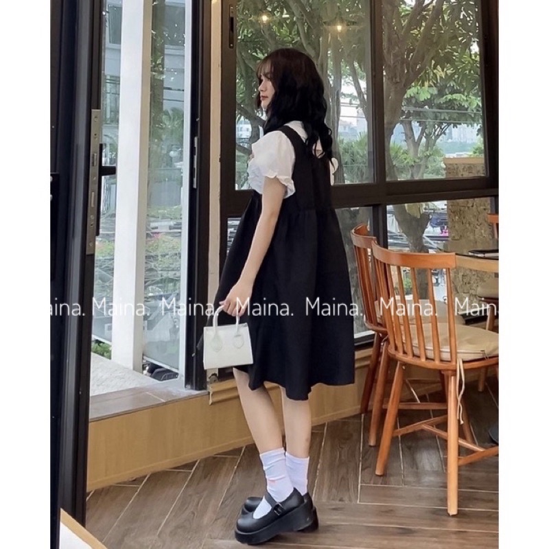Set yếm đũi xốp tiểu thư dáng rộng bánh bèo
