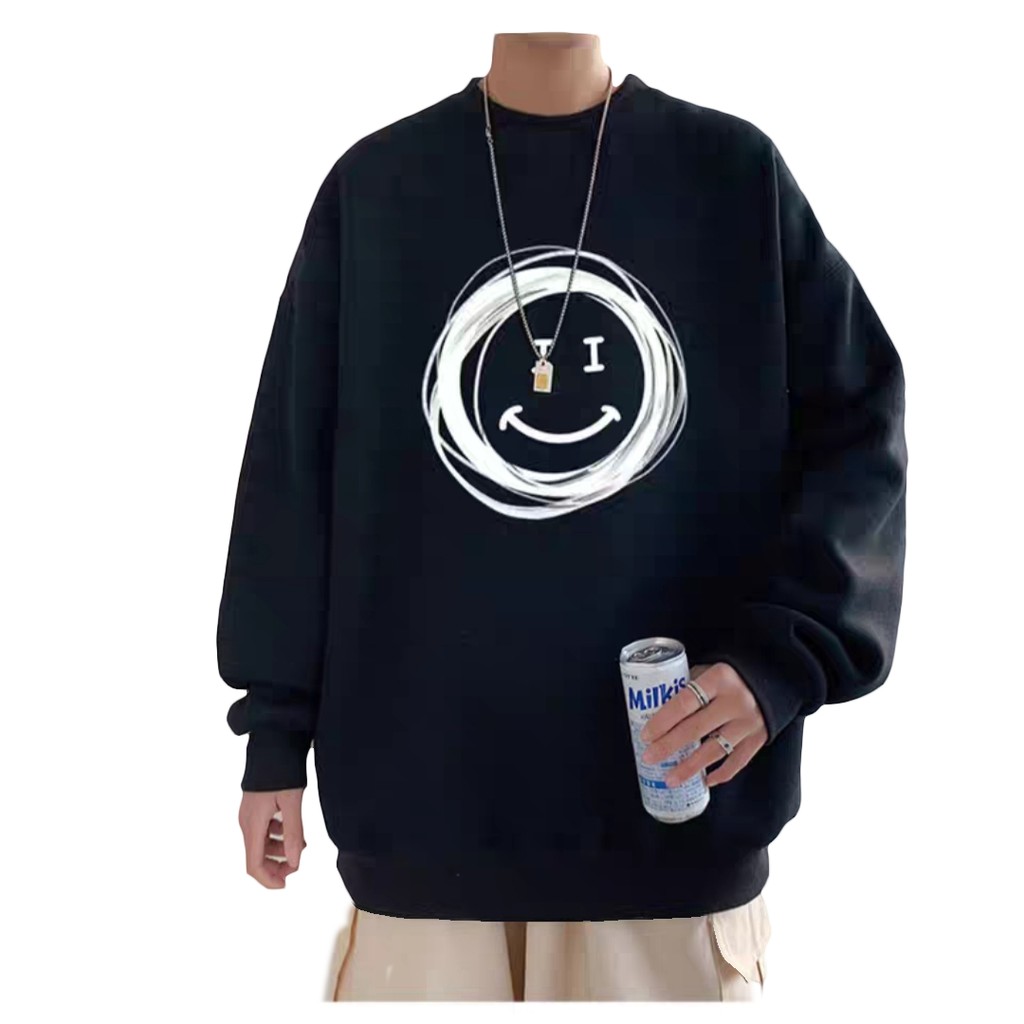 Áo thun nỉ sweater Unisex nam nữ form rộng oversize dành cho giới trẻ in hình mặt cười AMAZ2