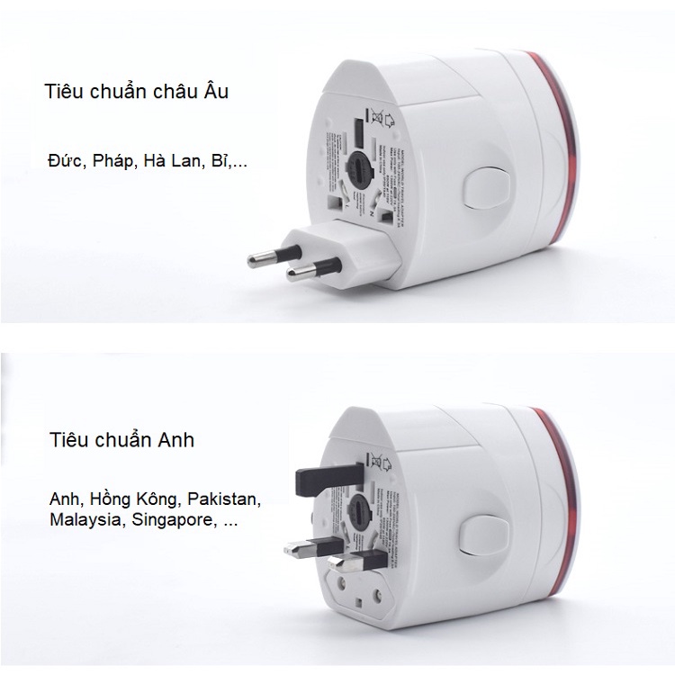 Ổ cắm đa năng du lịch vòng quanh thế giới tích hợp chân cắm USB đa năng