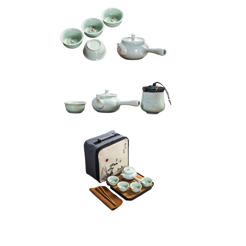 Bộ Bình Trà Khánh Tân Cá Koi Phong Cách Nhật Bản -Tặng túi và khay trà GOGOM-11