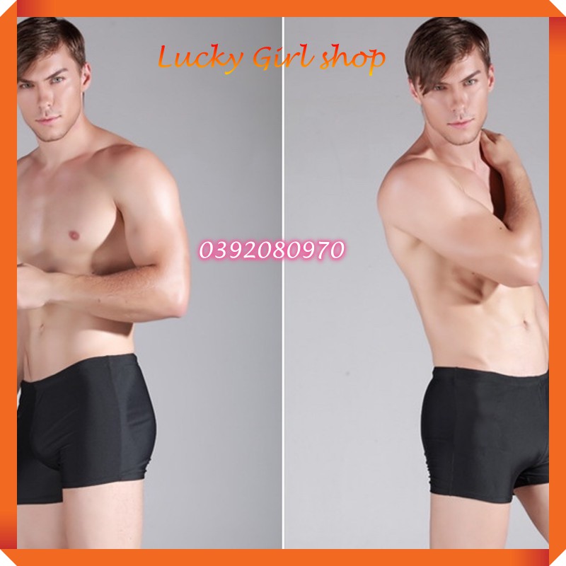 Quần Bơi Đùi Nam Đen Trơn Thun Co Giãn 4 Chiều Free Size Từ 50-65kg (Có Dây Rút Điều Chỉnh) Free Size Từ 50-65kg