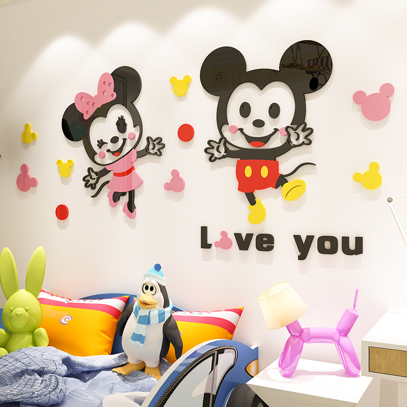 Tranh dán tường mica 3d decor khổ lớn chú chuột micky dễ thương trang trí mầm non, phòng cho bé Nhiều Size - EPeBen