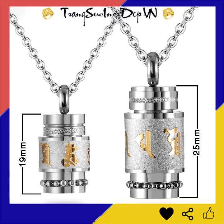Dây chuyền hình trụ xoay được UM MANI PADME HUM (úm ma ni bát mê hồng) bằg inox sáng đẹp, không đen cầu bình an, may mắn