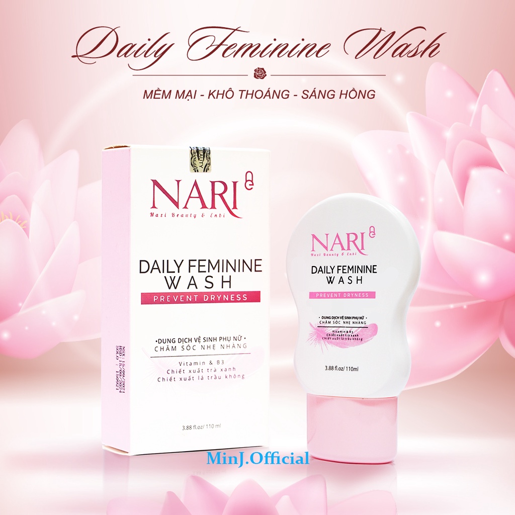 Dung dịch vệ sinh phụ nữ giảm ngứa Nano bạc hà Nari hồng mịn se khít nhẹ nhàng khô thoáng thơm hương cả ngày lọ 110 ml