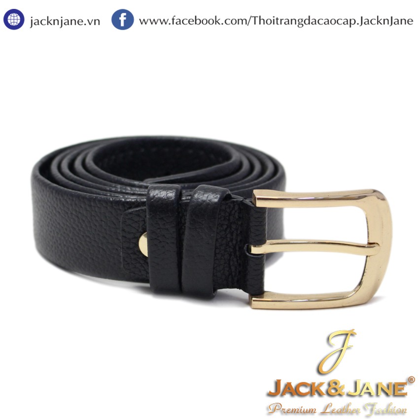 DÂY NỊT NAM DA BÒ ĐẦU KIM CAO CẤP JACK&JANE MÀU ĐEN