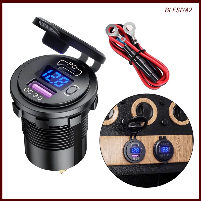 [BLESIYA2] Dual USB Car Charger Quick Charge PD&amp;QC 3.0 Voltage Measure