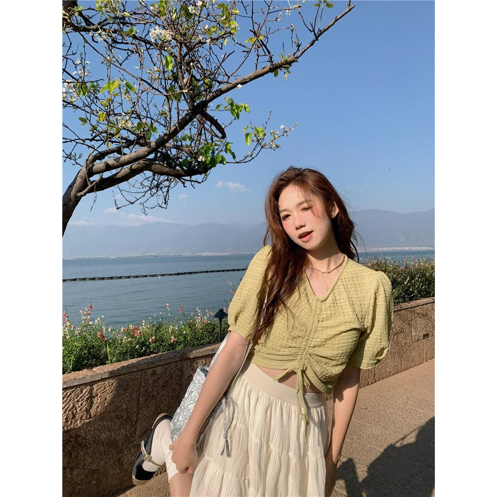 62831 Mùa Hè Dây Rút Áo Pull Ngắn