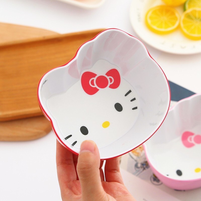 Bát Đĩa Thìa Giả Sứ Hình Mèo Hello Kitty Siêu Đáng yêu Cho Bé Ăn Dặm