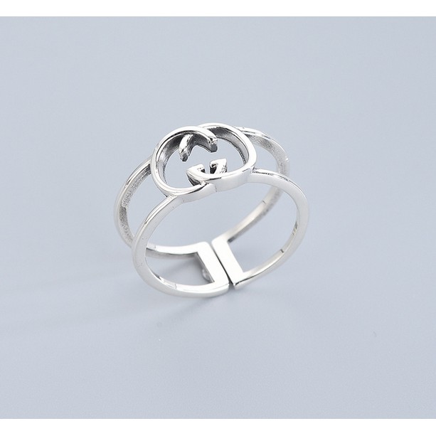 Nhẫn bạc S925 thời trang mặt trơn nhẫn đôi rỗng chữ G khí chất đơn giản và cá tính