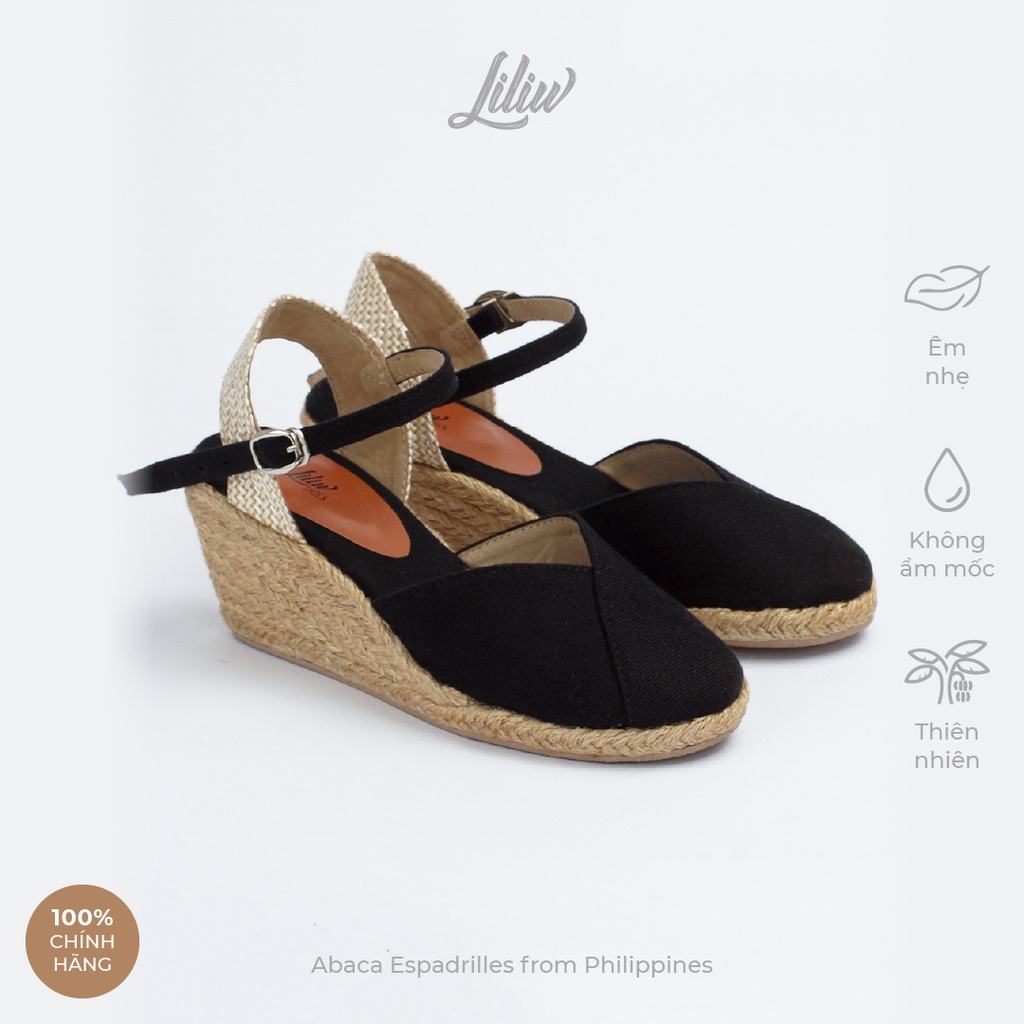 Giày cói cao gót nữ đế xuồng mũi tròn cao 6cm LILIW Bantayan Màu Đen