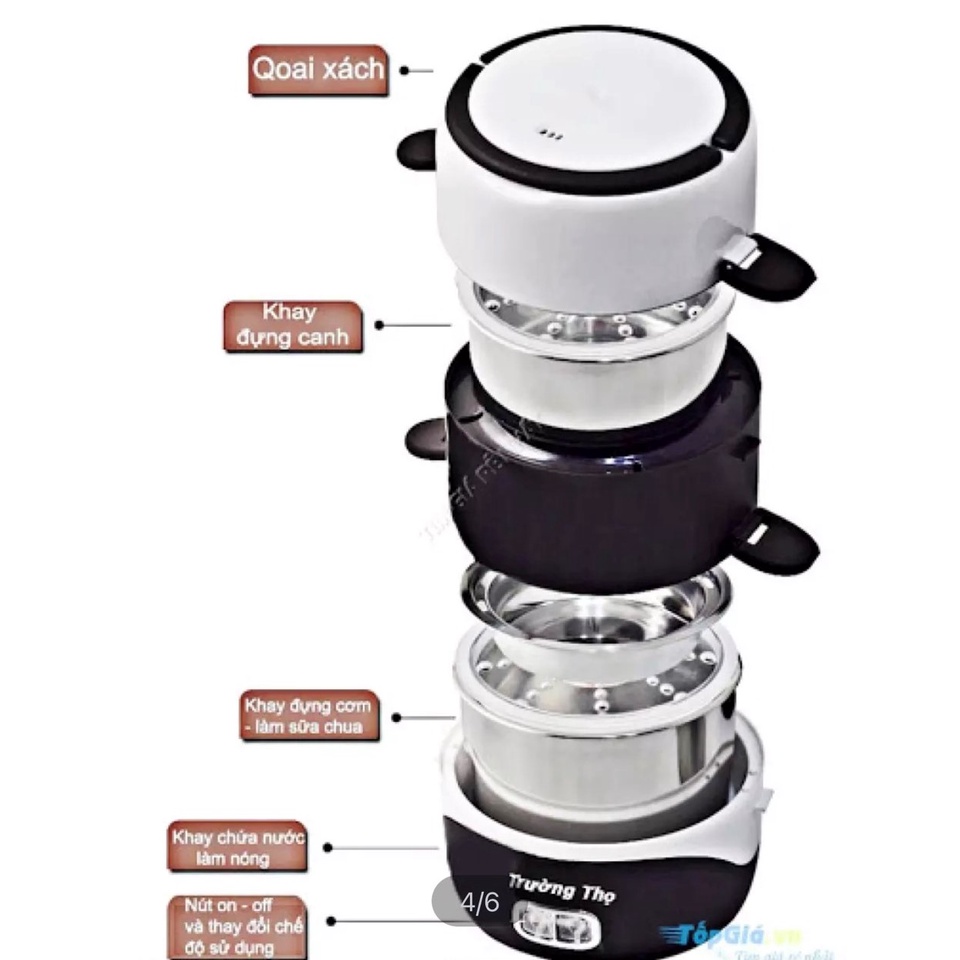 Hộp cơm đen trắng cao cấp Lunchbox cắm điện 3 tầng