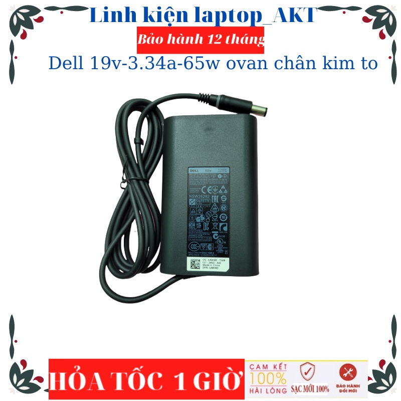 Sạc Laptop Dell 19.5V-3.34A-65W-ZIN Chữ nhật, Ovan chân kim to, chân kim nhỏ, chân khấc