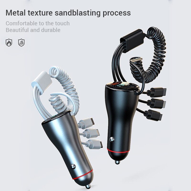 Tẩu sạc nhanh xe hơi SEAMETAL 89W có dây cáp 5 trong 1 hỗ trợ cho điện thoại máy tính bảng tiện lợi