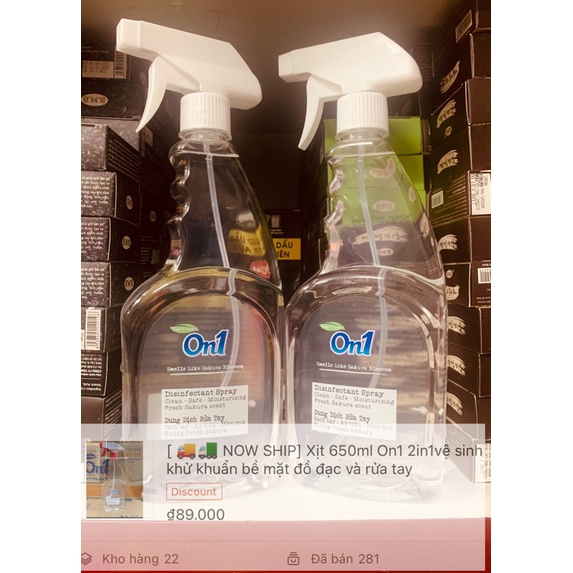 Xịt 650ml On1 2in1vệ sinh khử khuẩn bề mặt đồ đạc và rửa tay