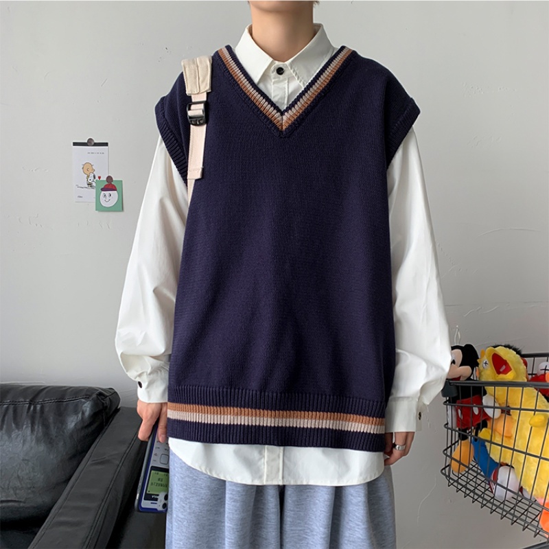 Áo len không tay cổ chữ V dáng rộng thời trang mùa thu Hàn Quốc trẻ trung dành cho nam