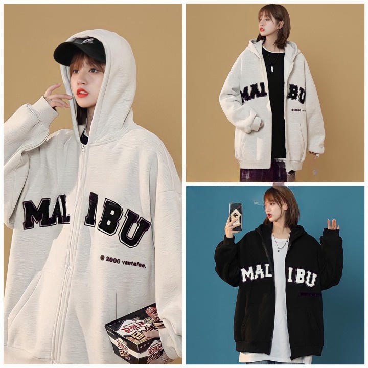 Áo Khoác Nỉ Nam Nữ Dáng Rộng, Áo Hoodie Nỉ Ngoại Unisex MALIBU 2022