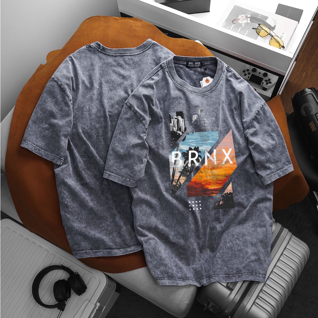 Áo thun nam tay ngắn wash xám bigsize 55 - 130kg - in hình đẹp