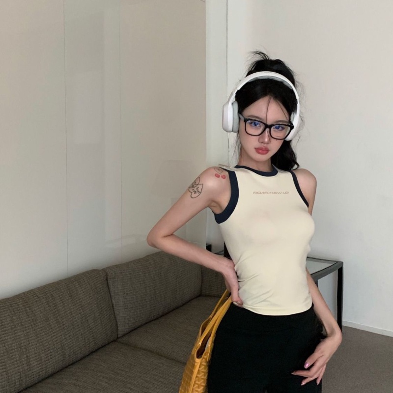 Áo tanktop COZOKC không tay dáng ôm màu tương phản thời trang quyến rũ cho nữ