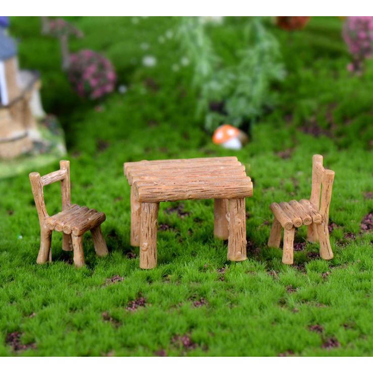 Bộ bàn ghế mô hình giả gỗ trang trí tiểu cảnh/ Sân vườn Terrarium