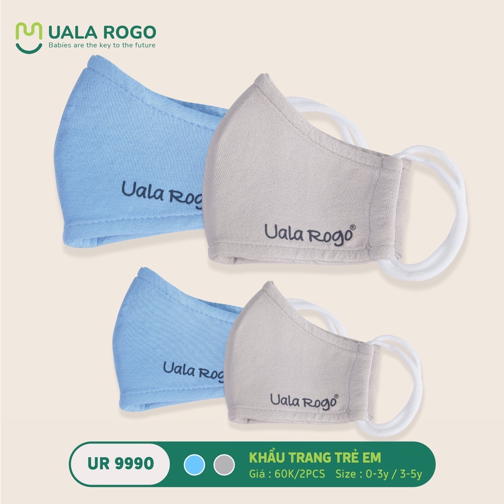 Khẩu trang vải cho bé Set 2c Ualarogo 4 lớp chống bụi mịn sợi tre Bamboo khử khuẩn bảo vệ sức khỏe