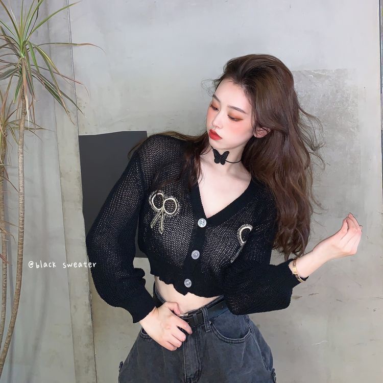 Áo Dệt Kim Tay Dài Đính Nơ Thêu Họa Tiết Xinh Xắn Cho Nữ  tao bao