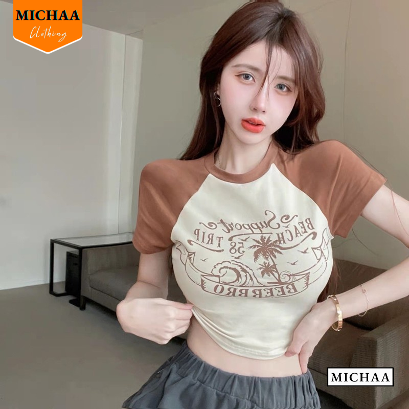 Áo Croptop Nữ Cổ Tròn Tay Ngắn BCO Đẹp Ôm Body, Áo Thun Croptop Kiểu Sexy Chất Thun Borip CR62