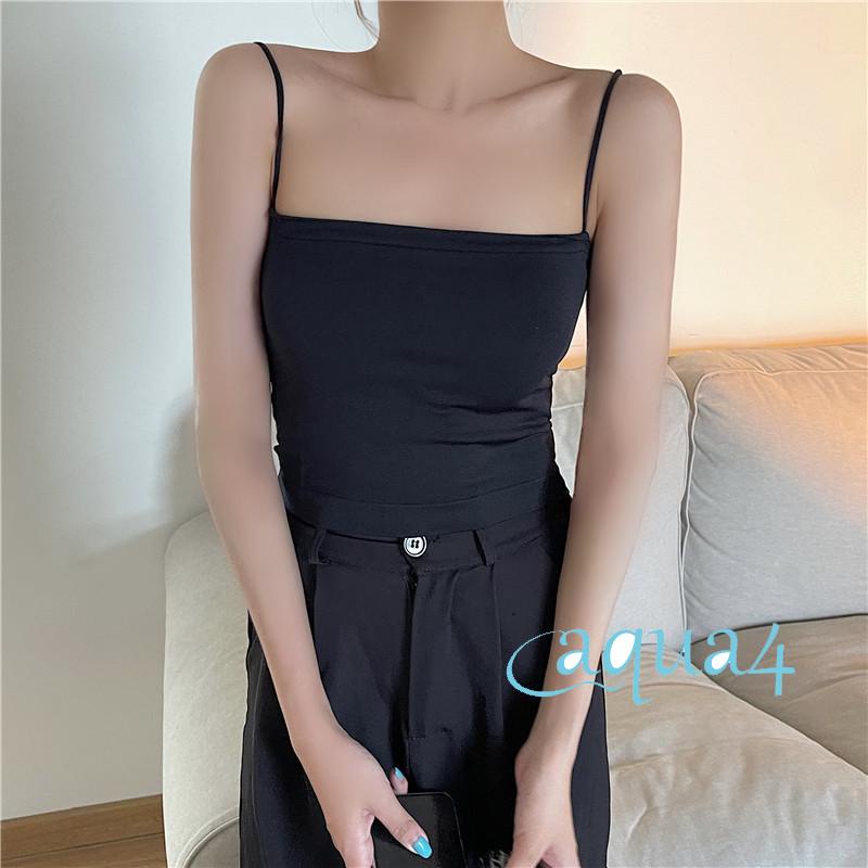 Áo Hai Dây Màu Sắc Trơn Có Mút Đệm Ngực Thời Trang Quyến Rũ Cho Nữ