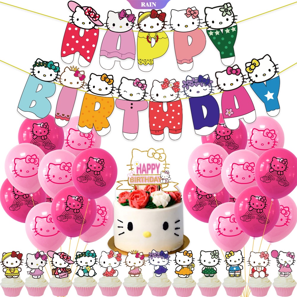Bộ 10 Bong Bóng Latex 12 Inch In Hình Hello Kitty Màu Hồng/Đỏ Trang Trí Tiệc Sinh Nhật/Tiệc Tùng Cho Bé