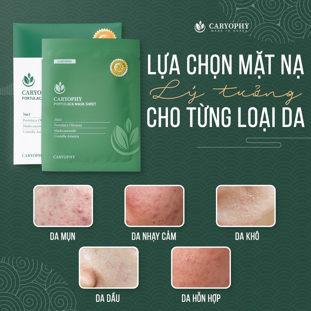 Mặt nạ giấy hàn quốc dưỡng da dưỡng ẩm cho da dầu mụn ngủ caryophy 22g