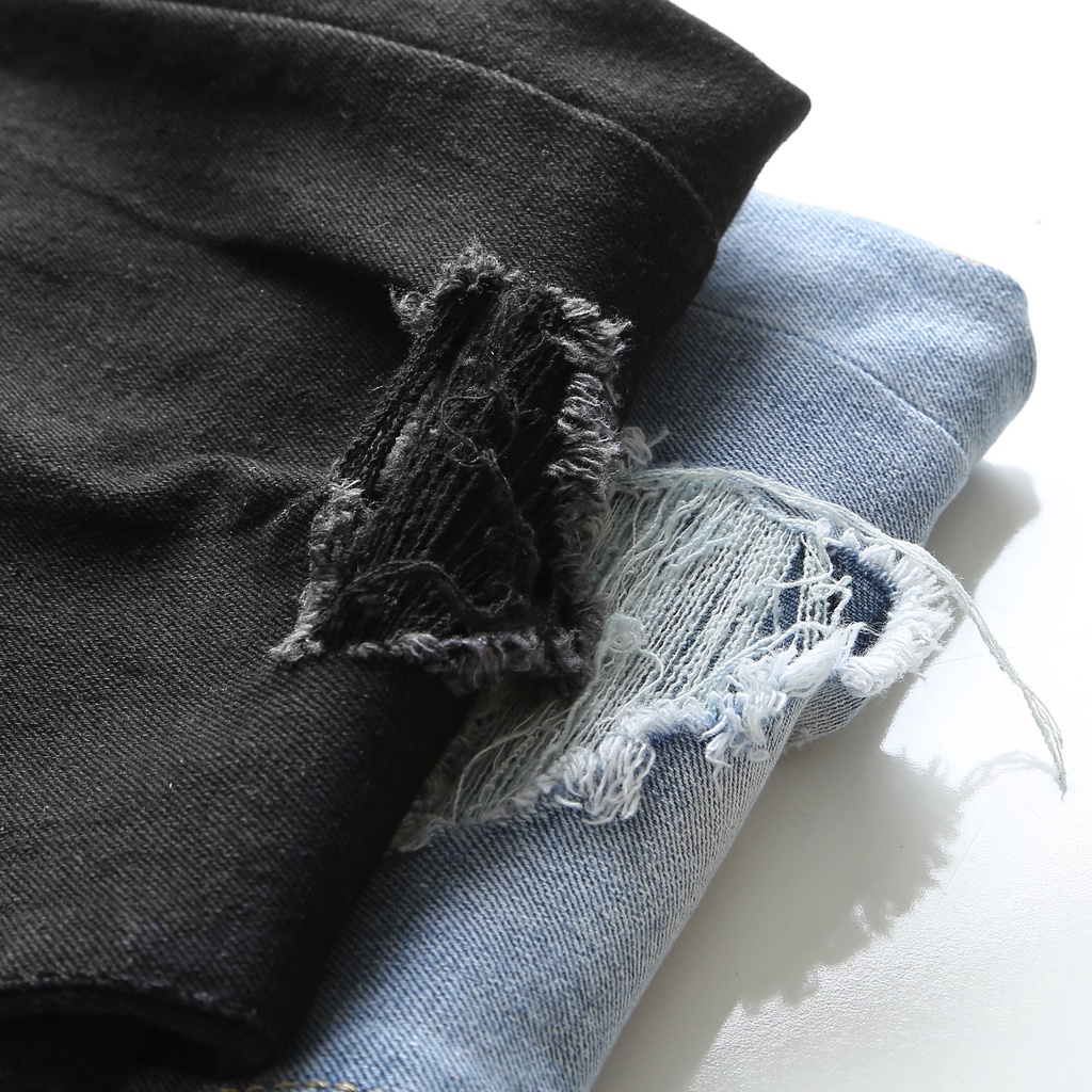 Quần jean nam dài, quần bò nam màu đen rách gối xám chất co dãn thoải mái hàng y hình