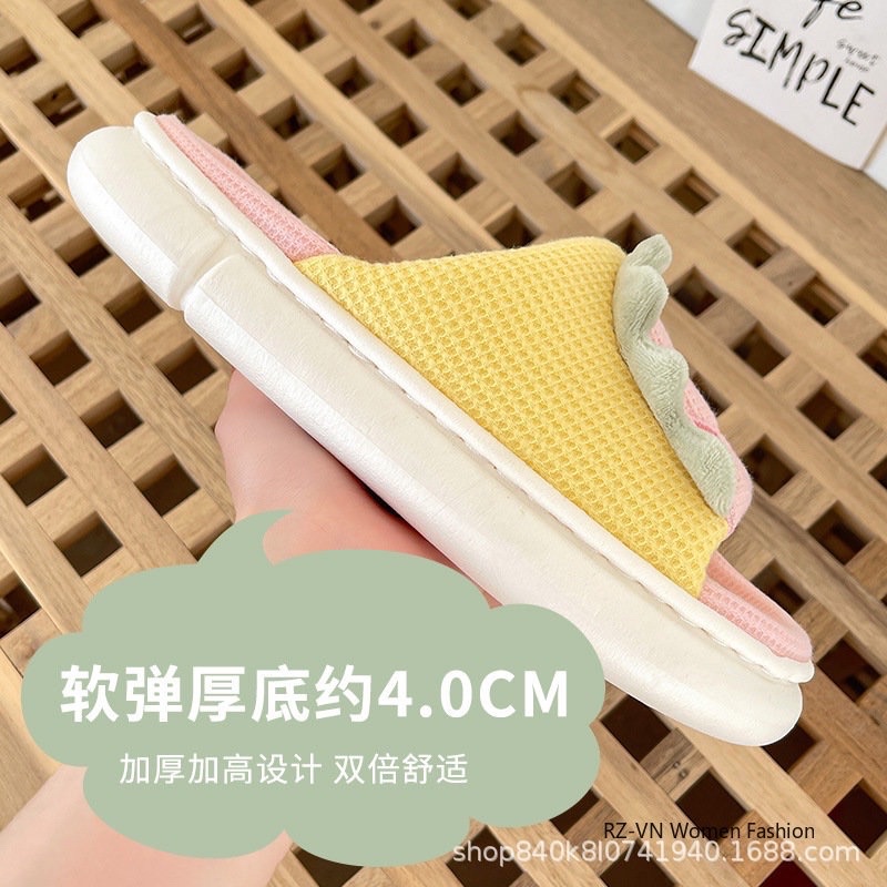 Dép Cotton Lanh Đi Trong Nhà Đế Dày Thoáng Khí Chống Trượt In Hình Khủng Long Nhỏ Hoạt Hình Cho Cặp Đôi