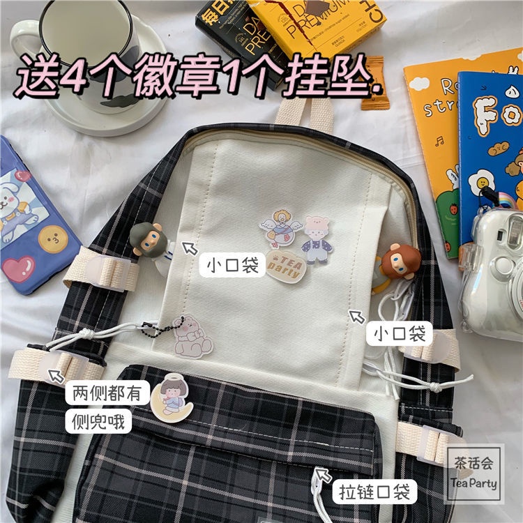 Ba Lô Vải Canvas Họa Tiết Caro M7Ii Phong Cách Hàn Quốc Cho Nữ Sinh