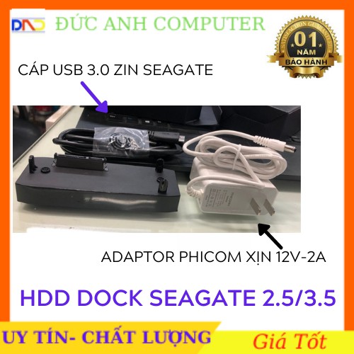 Dock Hdd SEAGATE Dùng Đọc Dữ Liệu  Ổ Cứng 2.5 inch - 3.5 inch- Chuẩn USB 3.0. Tặng Kèm Adaptor 12v 2A Xịn và Cáp Usb 3.0