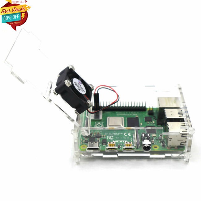 COD Acrylic Case Transparent Box Shell + CPU Fan for Raspberry Pi 4 Model B