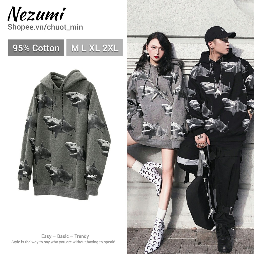 (Order_ảnh thật) Áo nỉ hoodie unisex nam nữ Cá mập Shark