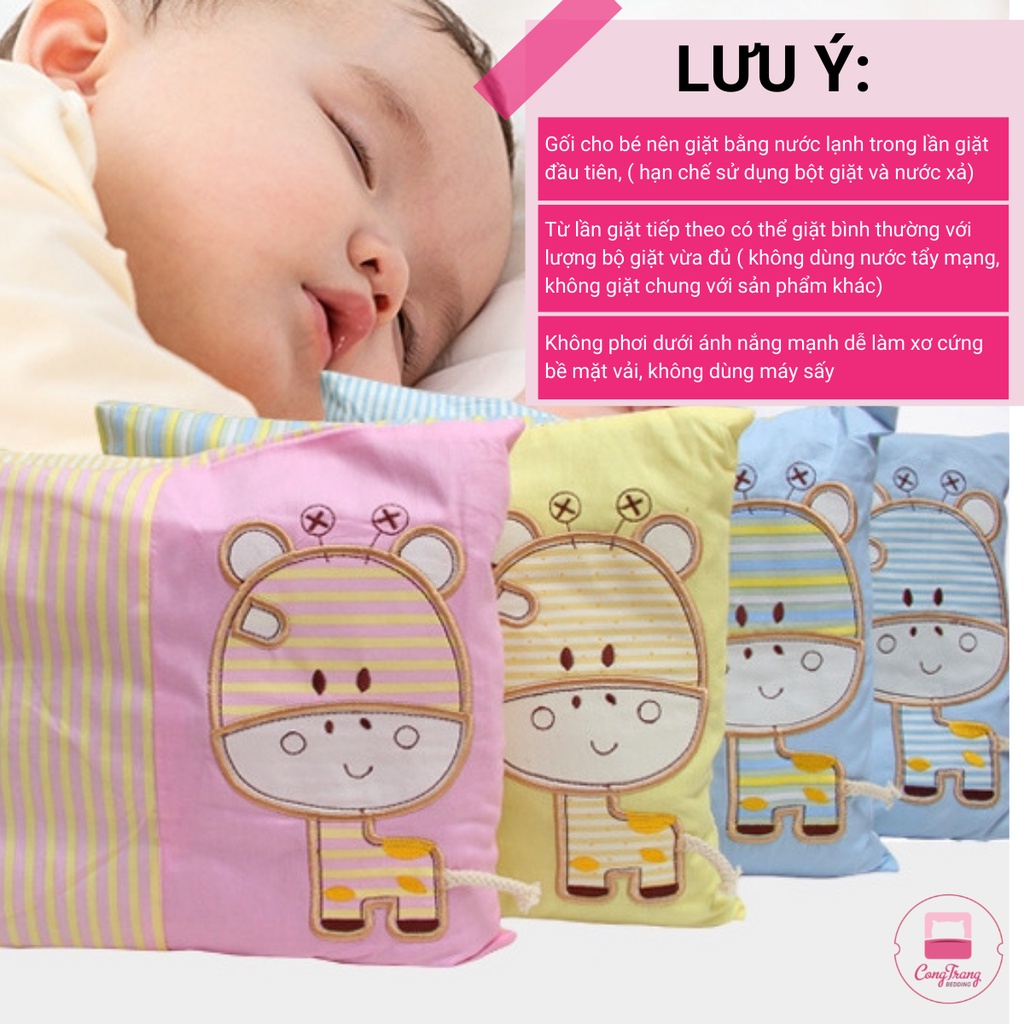 Gối đầu Massage Hoạ tiết con bò cho bé đi học, đi lớp vải cotton hoạt hình bông trắng An Toàn 100% - Size 35cm x 50cm