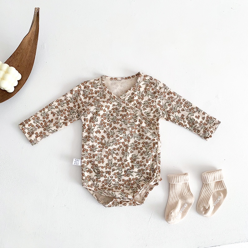 Mới Bộ Áo Liền Quần Tay Dài Chất Liệu Cotton In Họa Tiết Hoa Và Trái Cây Xinh Xắn Cho Bé Sơ Sinh