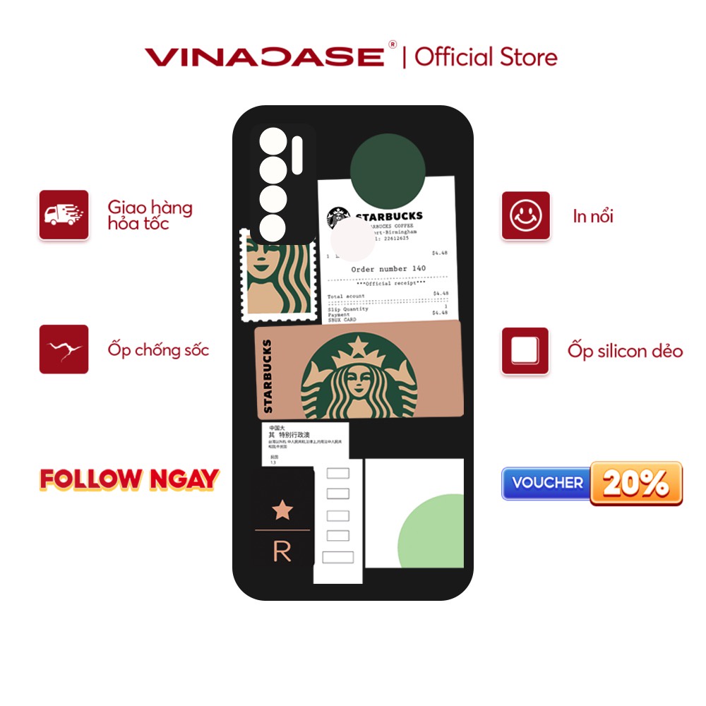 Ốp lưng Vina Case Vsmart Joy 3/Joy 4/Bee 3/...Silicone TPU dẻo đen viền bảo vệ camera in hình Starbucks.