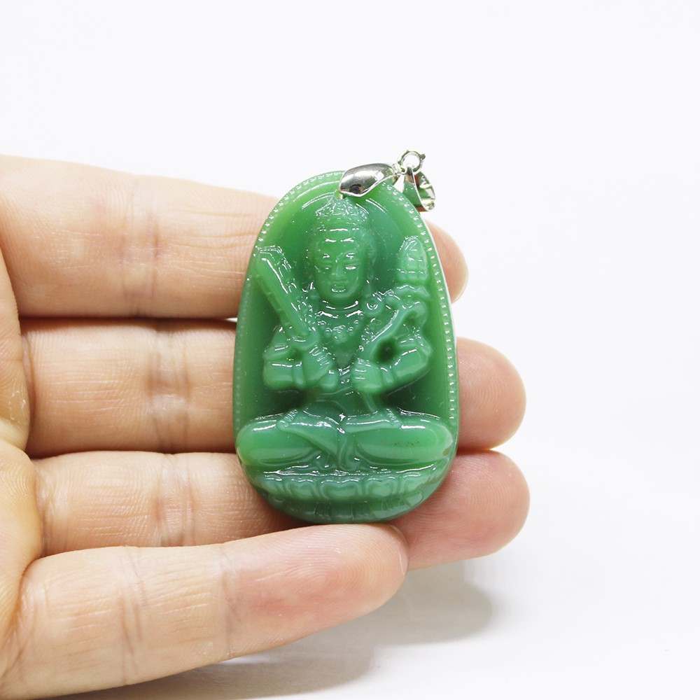 Mặt dây chuyền vòng đeo cổ mặt phật Phổ Hiền Bồ Tát đá màu xanh - Phật bản mệnh tuổi Thìn, Tỵ