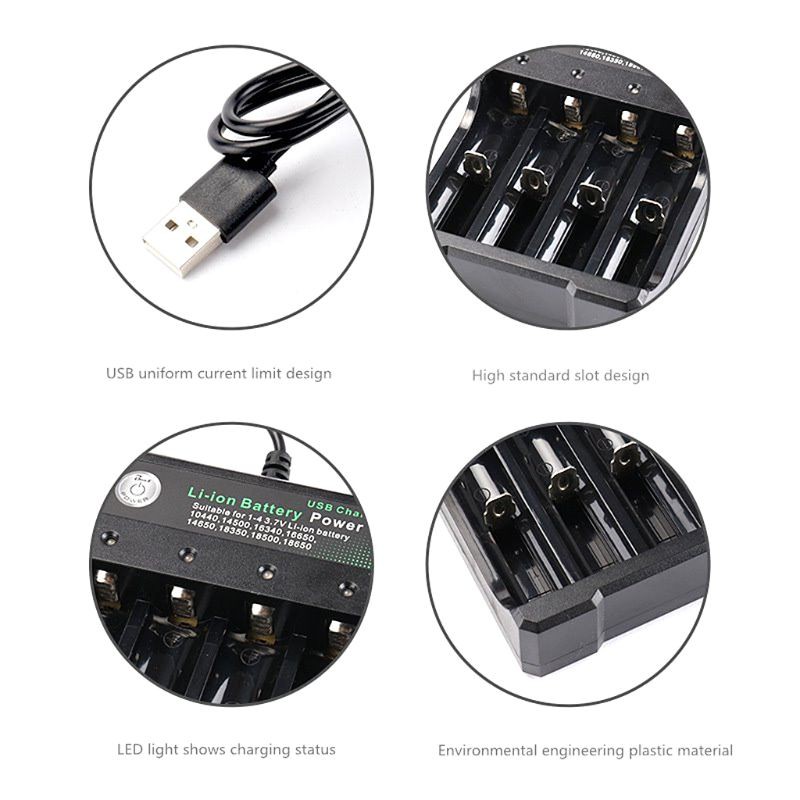 Ổ sạc pin 4 ngăn tiện dụng 3.7V 18650/8350/16340/14500