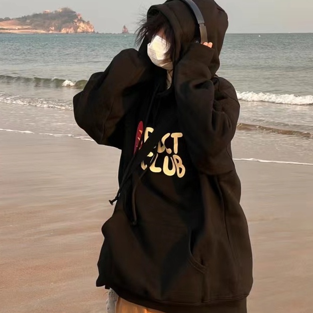 ZHELIHANGFEI Áo Hoodie Tay Dài In Chữ Theo Phong Cách Preppy