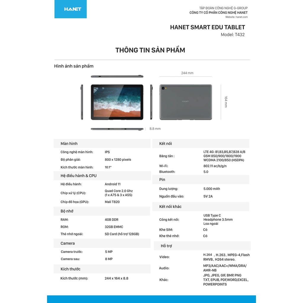 Máy Tính Bảng HANET SMARTEDU Model T432