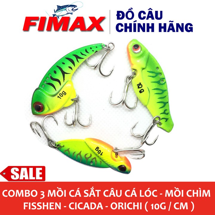 Bộ ba mổi giả cá sắt Orichi - fishen - cicada loại 10g 4cm lưỡi BKK, Mồi giả câu lure chìm câu cá lóc siêu nhạy