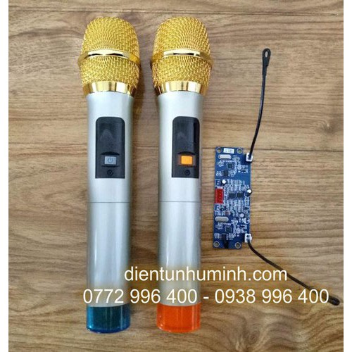 Bộ 2 Micro không dây cho loa kéo UHF Wireless Microphone mạch rời xám vàng - micro cho loa kẹo kéo